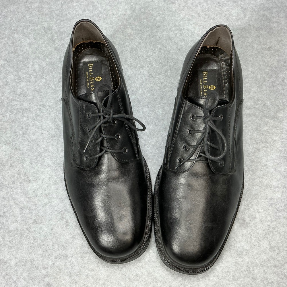 Bill Blass Mens Black Leather Derby Dress Shoes Made in Italy Size 10.5 W 43003